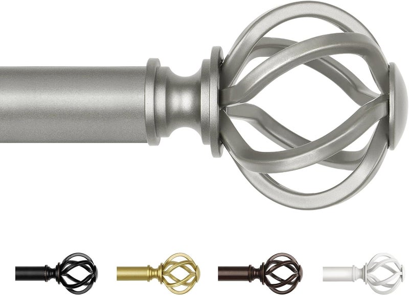 USFOOK Curtain Rods for Windows 48 to 84 Inch, Antique Silver Curtain Rod, 7/8 Inch Telescoping Splicing Drapery Rods with Twisted Cage Finials - Image 1